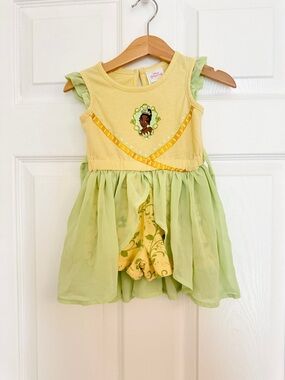 2T Disney princess  Tiana shorts yellow  green romper with skirt overlay